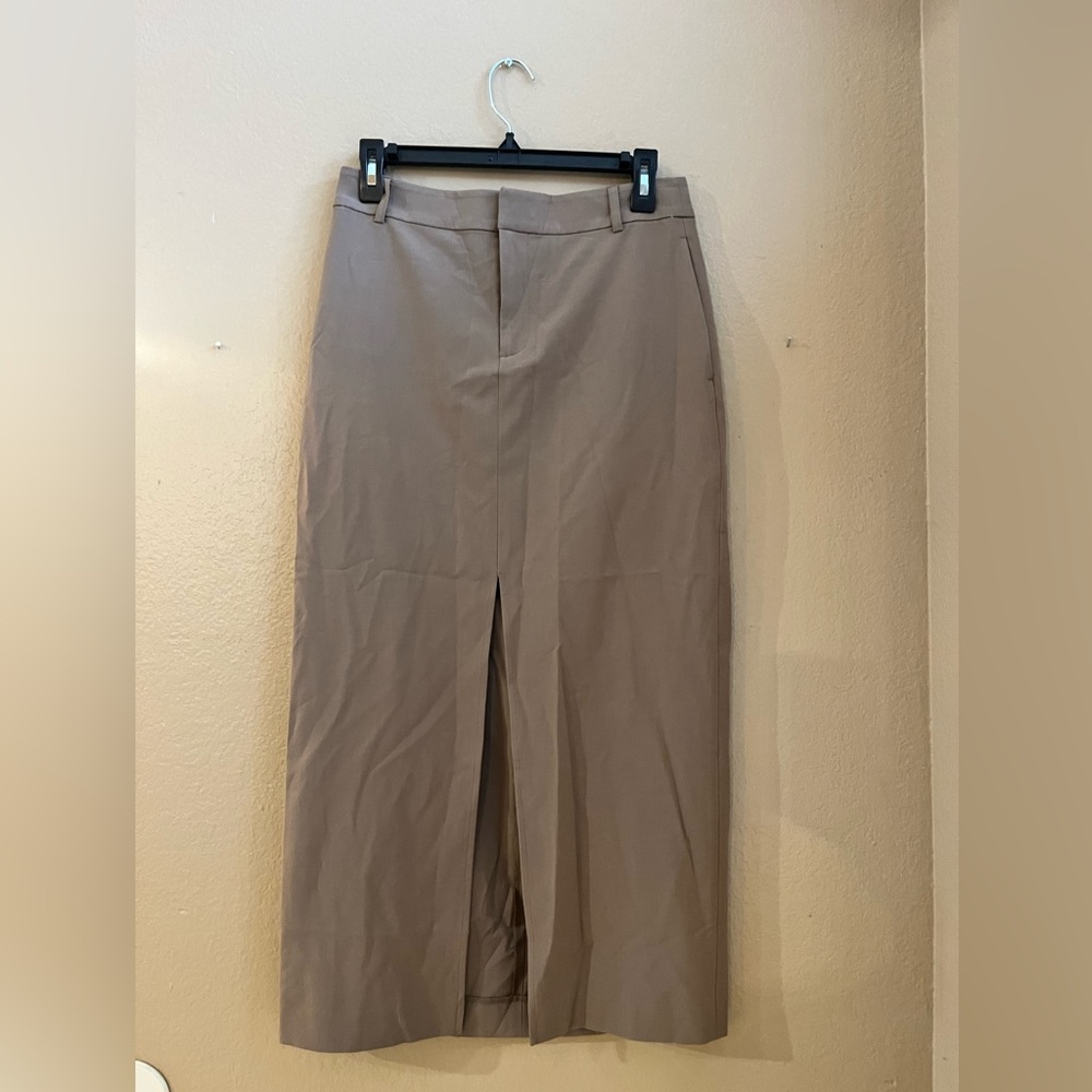 Open Edit Women's Taupe Front-Slit Work Skirt